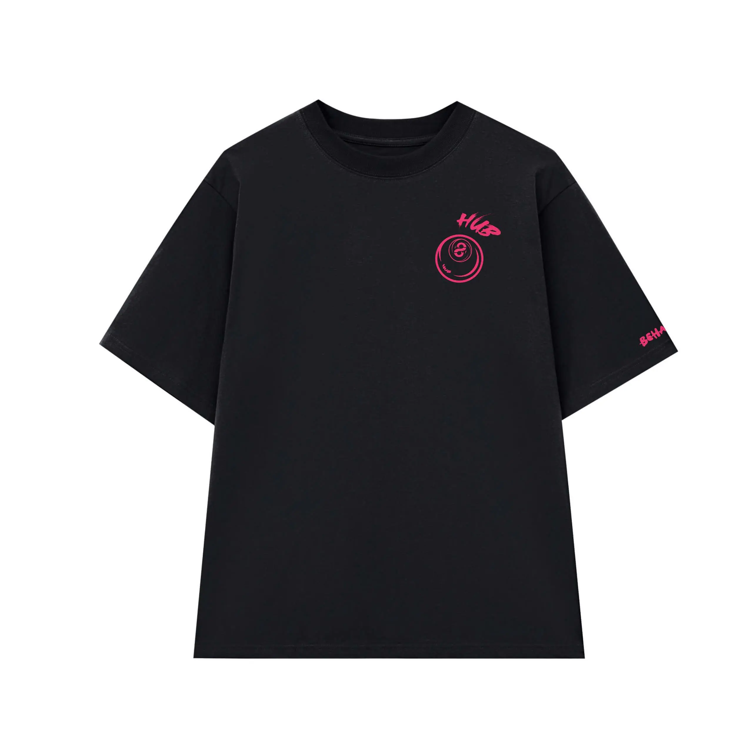 Áo thun oversize cotton 100% dày 250gsm in logo bida phong cách basic màu đen logo hồng - Hub
