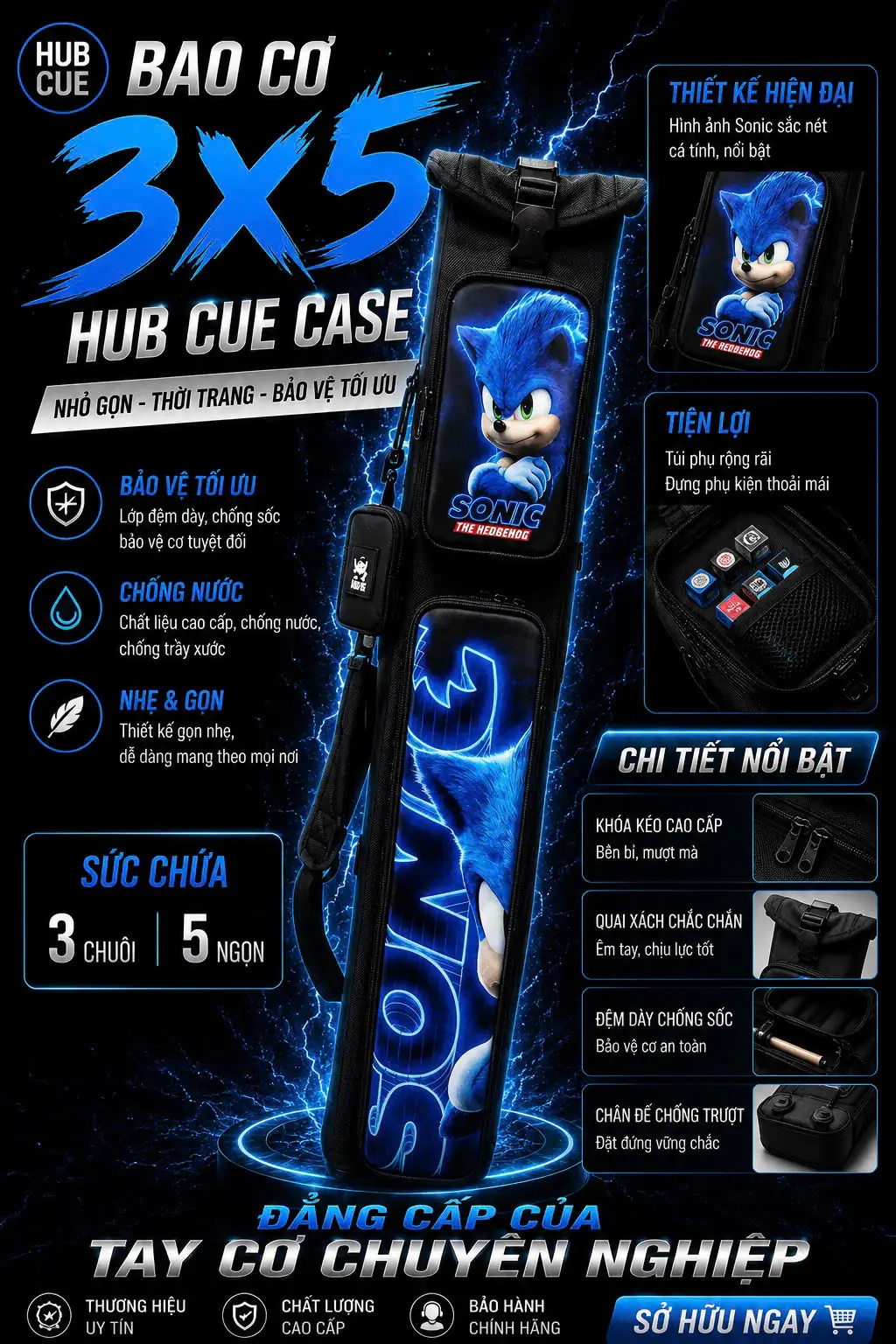 Bao cơ bida 3x5 Sonic the Hedgehog