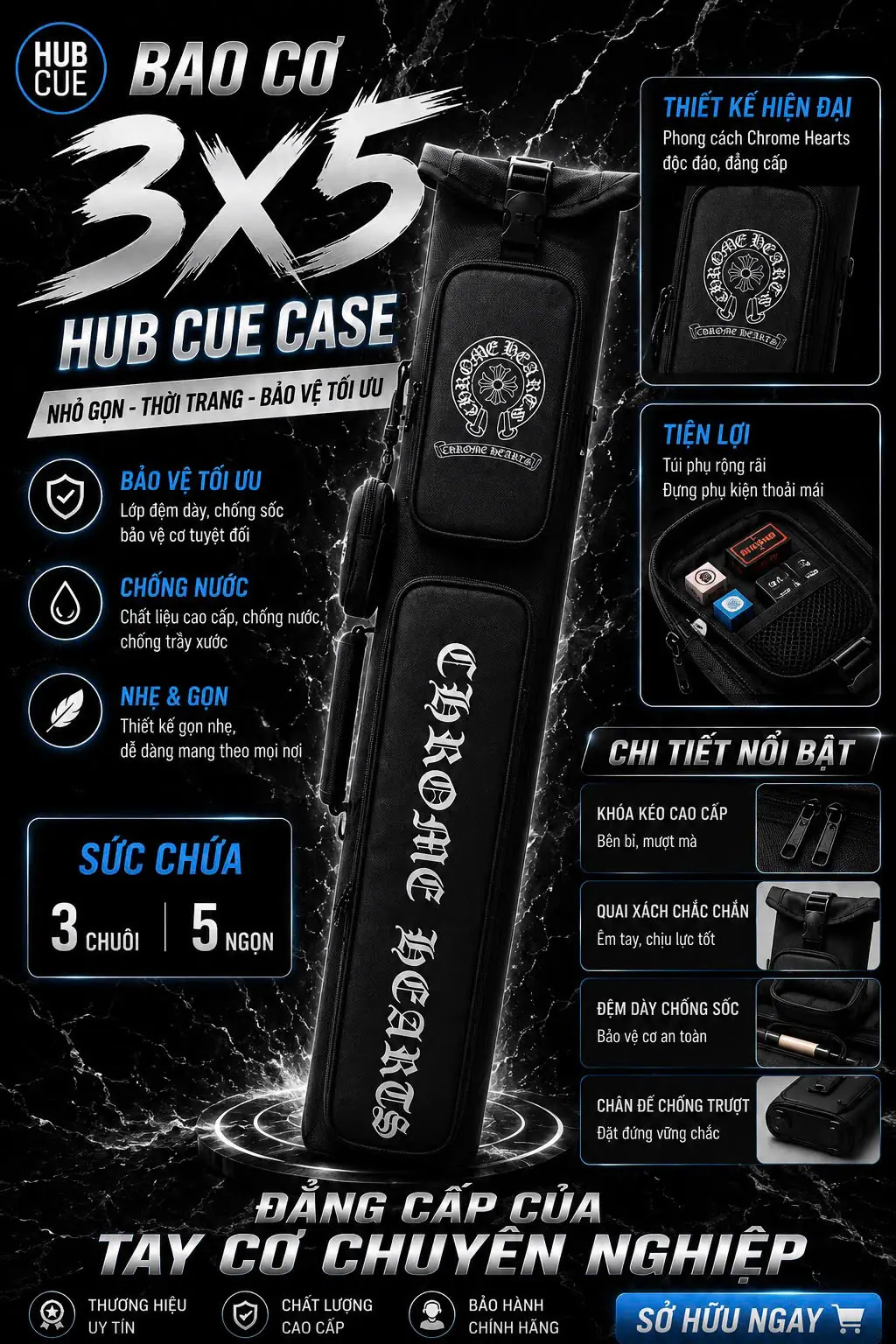 Bao Cơ Bida 3x5 Chrome Hearts